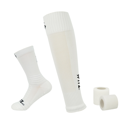 Player Pack Grip Socks + Leg Sleeves + Bandage Tape White